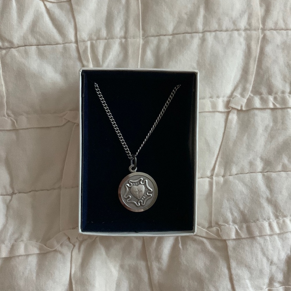 Heart cross silver necklace 18”